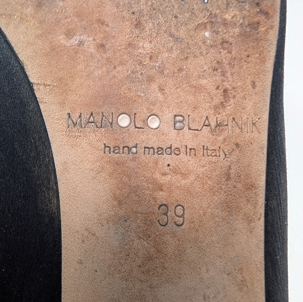 Manolo Blahnik Hangisi Satin Black Ballet Flats Size 39 Shoes - Picture 10 of 11